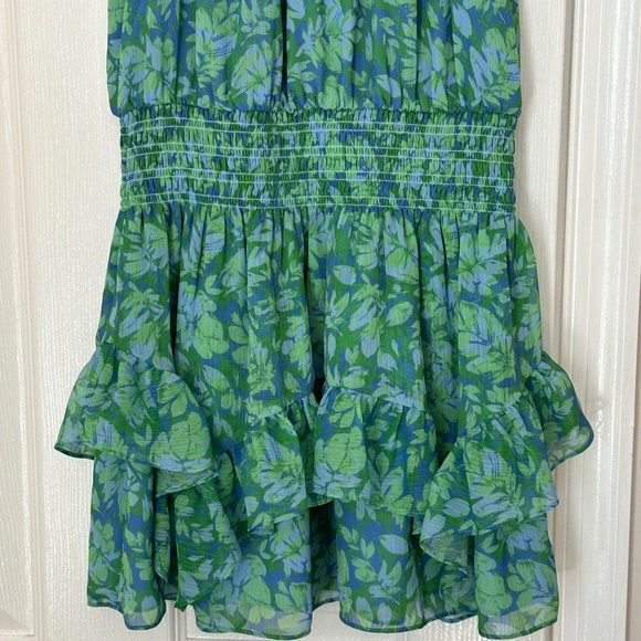 Women Ramy Brook Rylee Ruffle Style Mini Dress Halter Smocked Lined Size 00 - Picture 4 of 10